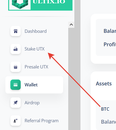 раздел стейкинга на бирже ultix
