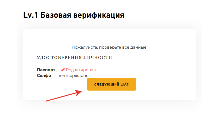 подтверждение введеных данных при верификации bybit