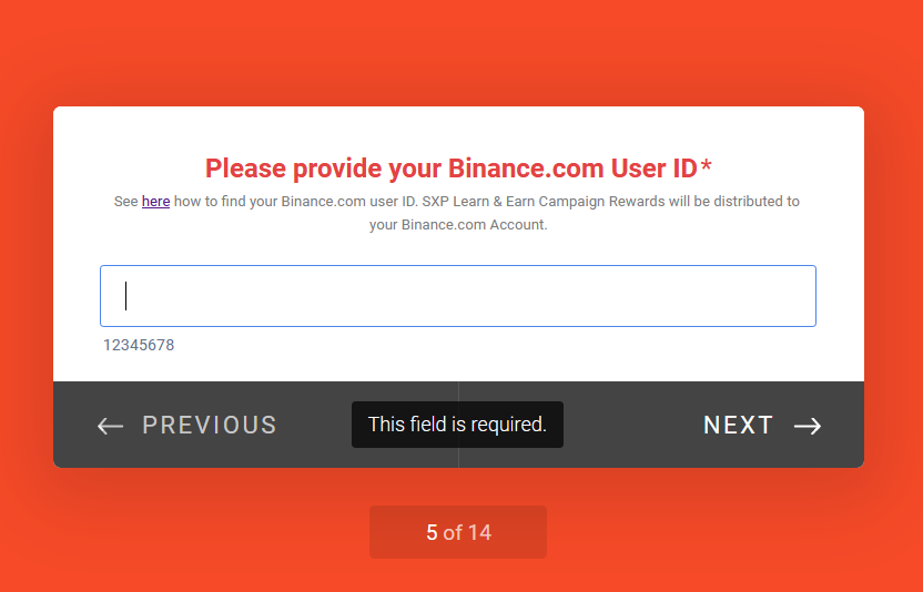 указать binance user id для викторины sxp от cmc